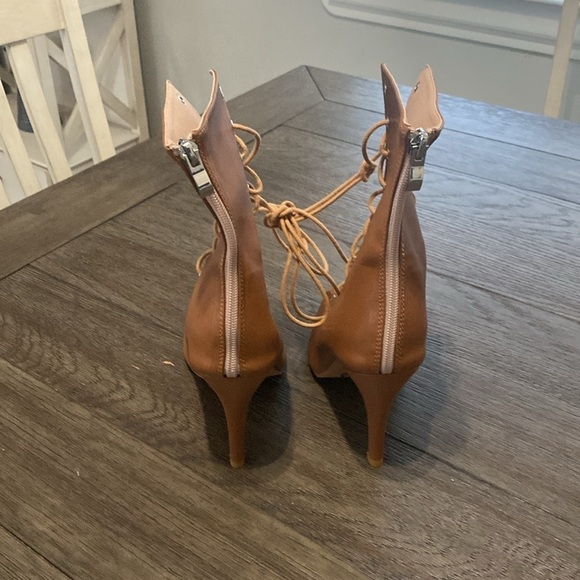 NWT BURJU Sofiya Nude Open Toe Lace Up Ankle Boots | Size 9.5 - Picture 6 of 9